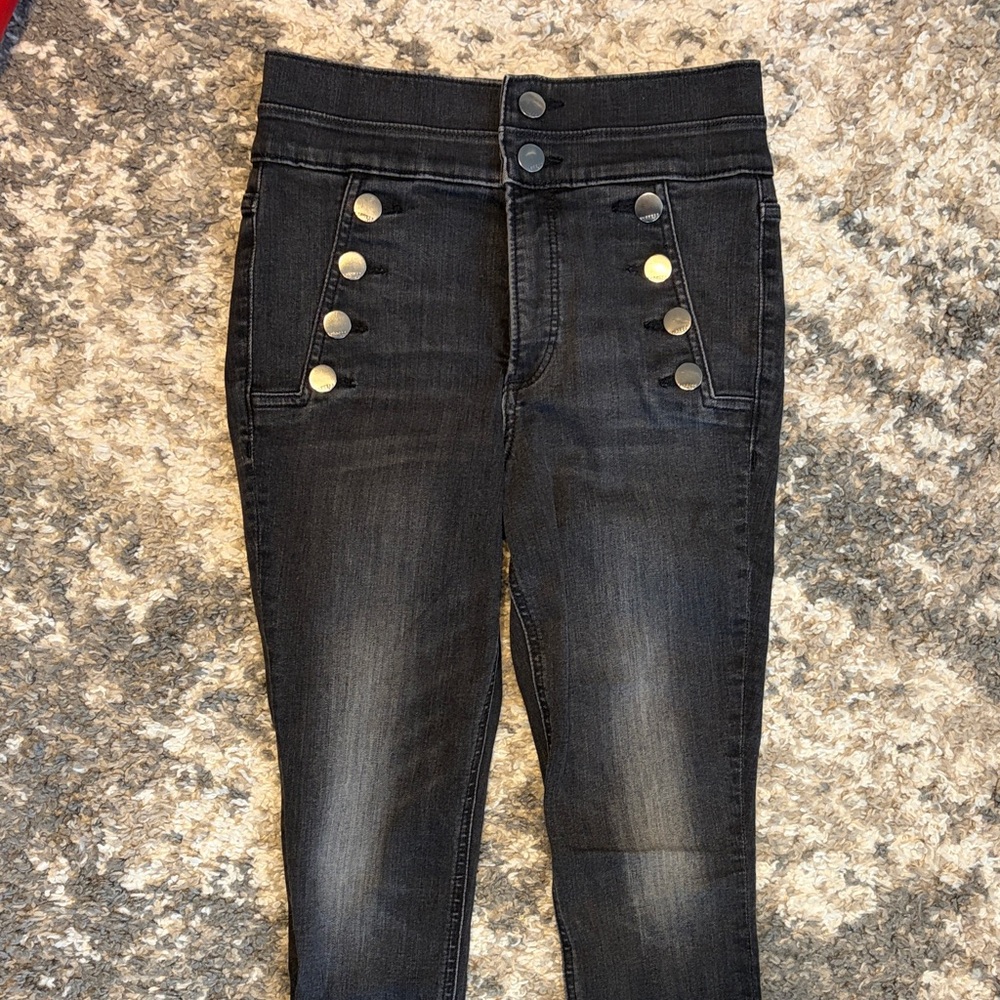 Express High Rise Black Jeans with Button Detail